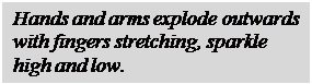 Text Box: Hands and arms explode outwards with fingers stretching, sparkle high and low.